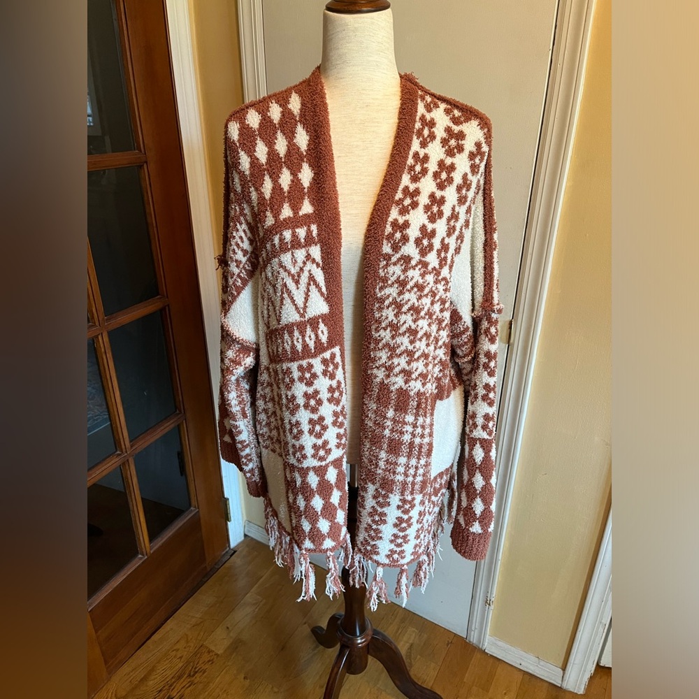 POL Teddy Orange and White Cardigan